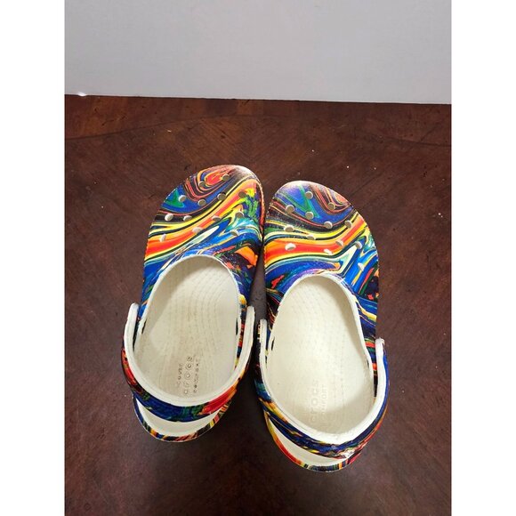 CROCS Classic Clogs Kids Multicolor Psychedelic Swirl Pattern Comfort Shoes Size - Picture 5 of 10